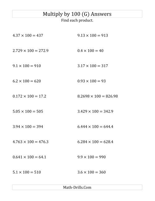 The Multiplying Decimals by 100 (G) Math Worksheet Page 2