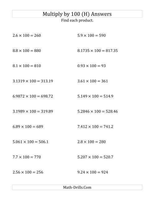 The Multiplying Decimals by 100 (H) Math Worksheet Page 2