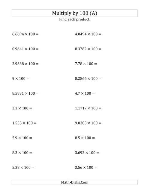 The Multiplying Decimals by 100 (All) Math Worksheet