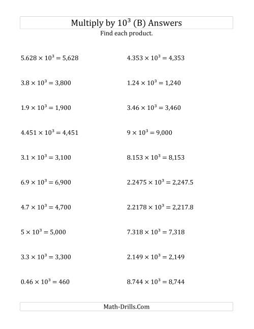The Multiplying Decimals by 10<sup>3</sup> (B) Math Worksheet Page 2