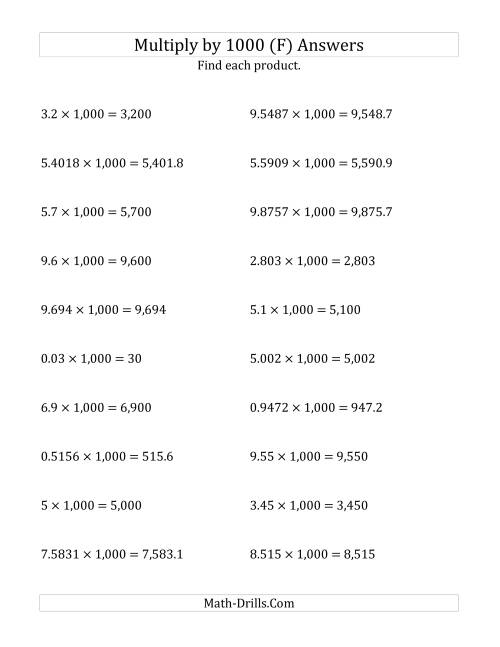 The Multiplying Decimals by 1,000 (F) Math Worksheet Page 2