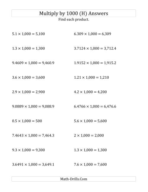 The Multiplying Decimals by 1,000 (H) Math Worksheet Page 2