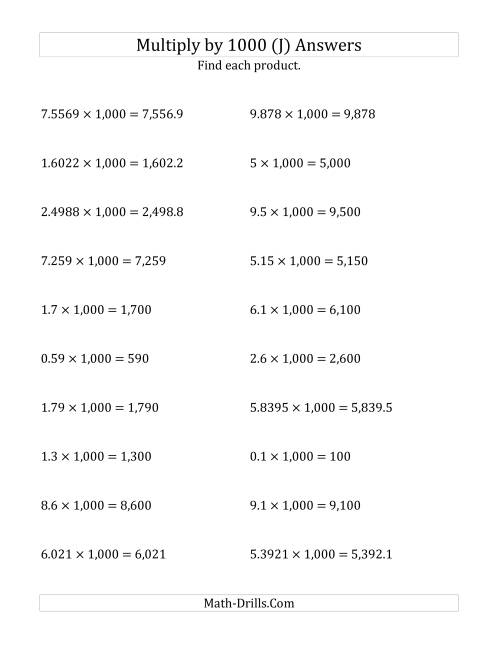 The Multiplying Decimals by 1,000 (J) Math Worksheet Page 2