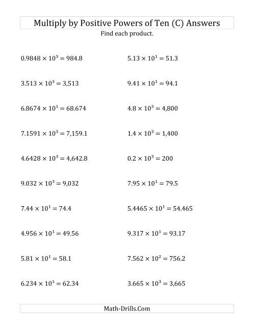 The Multiplying Decimals by Positive Powers of Ten (Exponent Form) (C) Math Worksheet Page 2