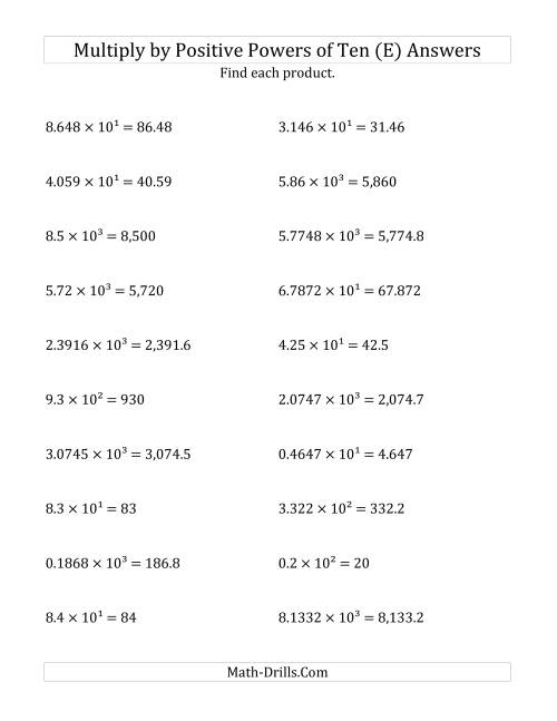 The Multiplying Decimals by Positive Powers of Ten (Exponent Form) (E) Math Worksheet Page 2