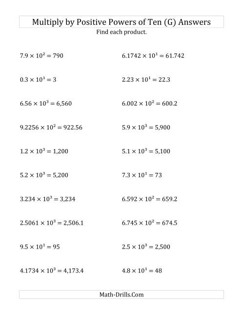 The Multiplying Decimals by Positive Powers of Ten (Exponent Form) (G) Math Worksheet Page 2