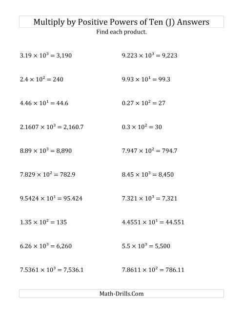 The Multiplying Decimals by Positive Powers of Ten (Exponent Form) (J) Math Worksheet Page 2