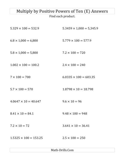 The Multiplying Decimals by Positive Powers of Ten (Standard Form) (E) Math Worksheet Page 2