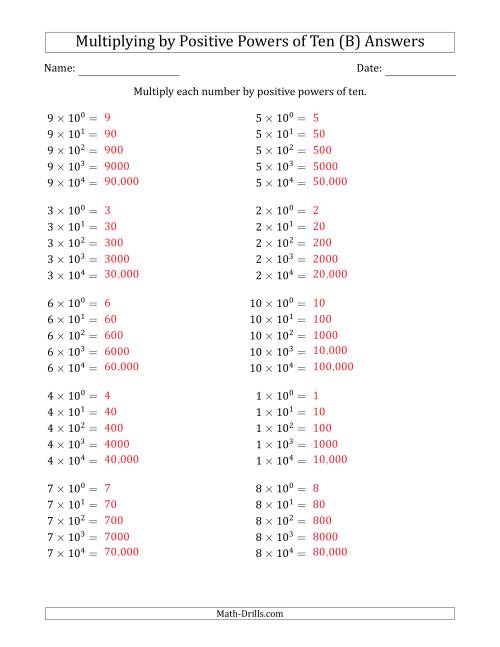 The Learning to Multiply Numbers (Range 1 to 10) by Positive Powers of Ten in Exponent Form (B) Math Worksheet Page 2