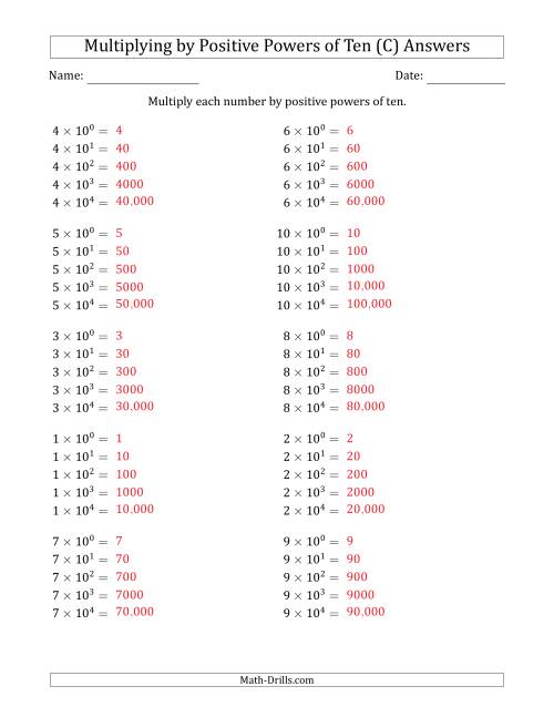 The Learning to Multiply Numbers (Range 1 to 10) by Positive Powers of Ten in Exponent Form (C) Math Worksheet Page 2