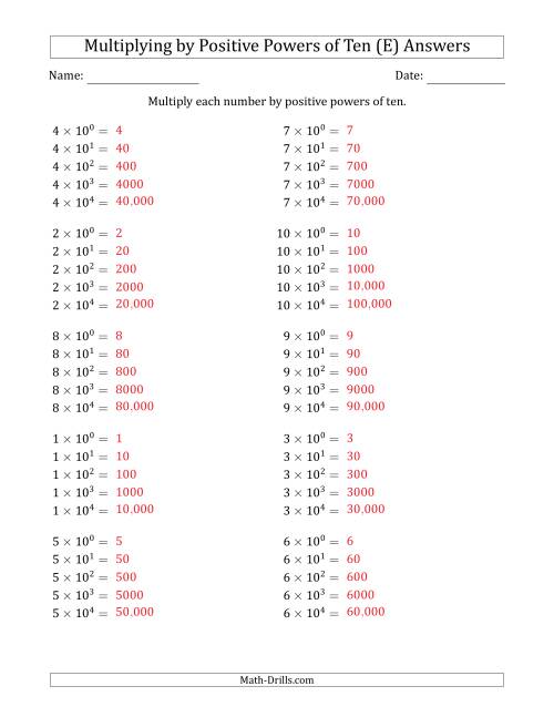 The Learning to Multiply Numbers (Range 1 to 10) by Positive Powers of Ten in Exponent Form (E) Math Worksheet Page 2