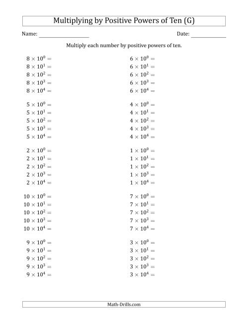 The Learning to Multiply Numbers (Range 1 to 10) by Positive Powers of Ten in Exponent Form (G) Math Worksheet