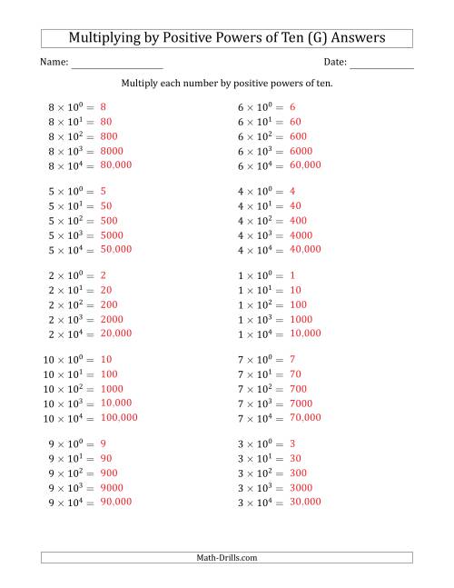 The Learning to Multiply Numbers (Range 1 to 10) by Positive Powers of Ten in Exponent Form (G) Math Worksheet Page 2