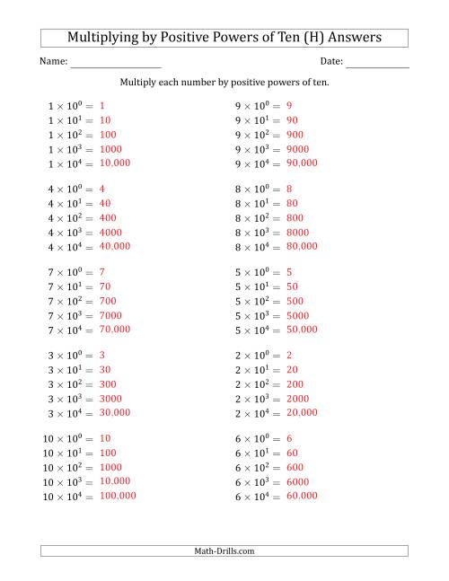 The Learning to Multiply Numbers (Range 1 to 10) by Positive Powers of Ten in Exponent Form (H) Math Worksheet Page 2