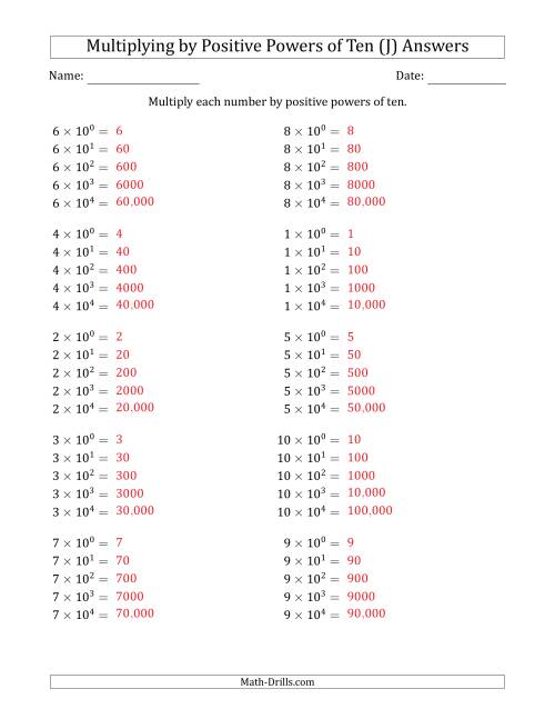 The Learning to Multiply Numbers (Range 1 to 10) by Positive Powers of Ten in Exponent Form (J) Math Worksheet Page 2