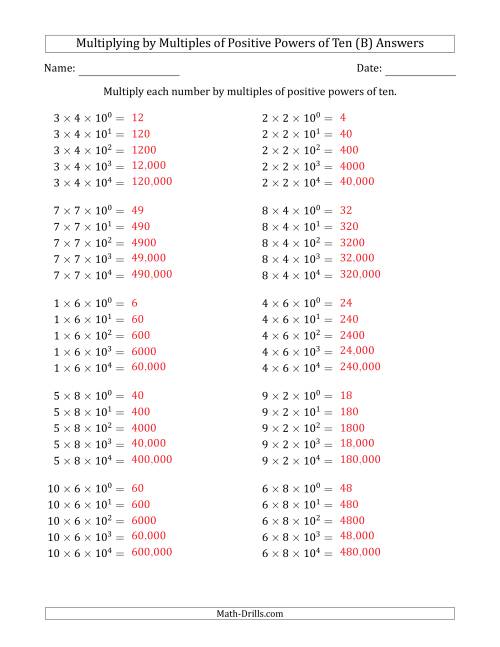 The Learning to Multiply Numbers (Range 1 to 10) by Multiples of Positive Powers of Ten in Exponent Form (B) Math Worksheet Page 2