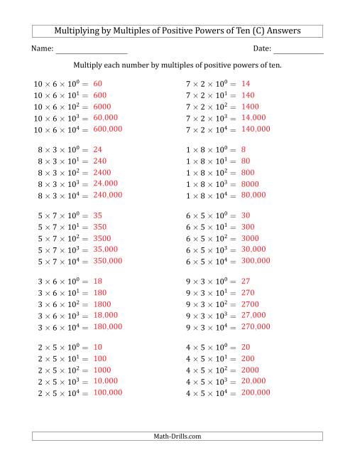 The Learning to Multiply Numbers (Range 1 to 10) by Multiples of Positive Powers of Ten in Exponent Form (C) Math Worksheet Page 2