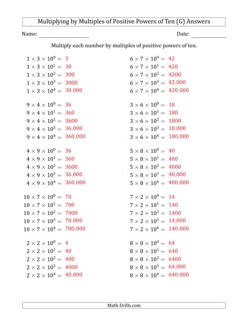 The Learning to Multiply Numbers (Range 1 to 10) by Multiples of Positive Powers of Ten in Exponent Form (G) Math Worksheet Page 2