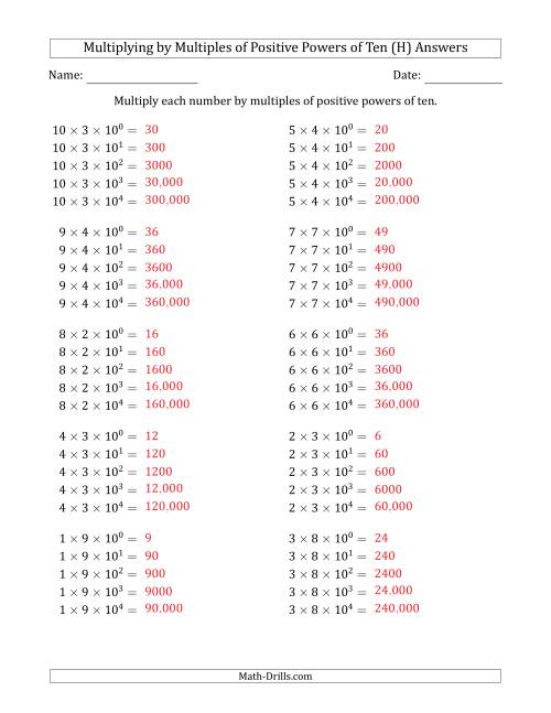 The Learning to Multiply Numbers (Range 1 to 10) by Multiples of Positive Powers of Ten in Exponent Form (H) Math Worksheet Page 2