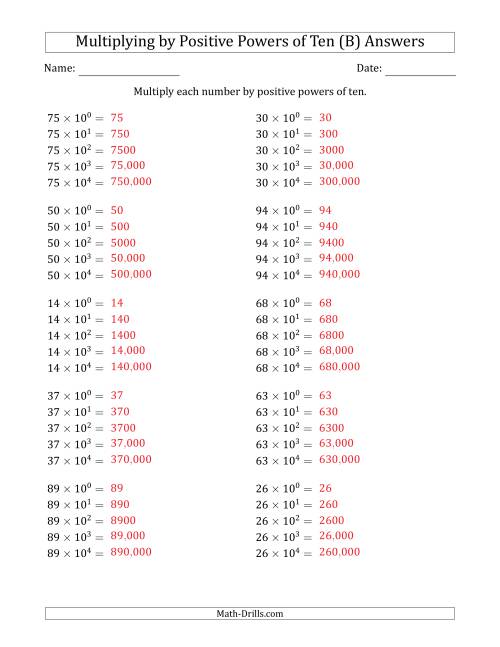 The Learning to Multiply Numbers (Range 10 to 99) by Positive Powers of Ten in Exponent Form (B) Math Worksheet Page 2