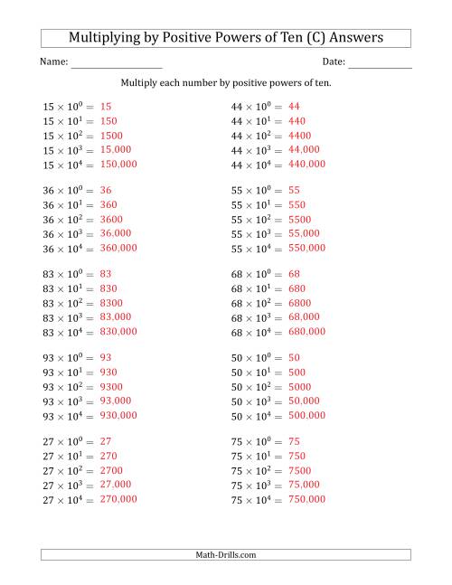 The Learning to Multiply Numbers (Range 10 to 99) by Positive Powers of Ten in Exponent Form (C) Math Worksheet Page 2