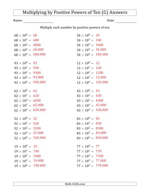 The Learning to Multiply Numbers (Range 10 to 99) by Positive Powers of Ten in Exponent Form (G) Math Worksheet Page 2