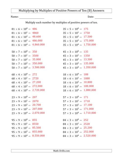 The Learning to Multiply Numbers (Range 10 to 99) by Multiples of Positive Powers of Ten in Exponent Form (B) Math Worksheet Page 2