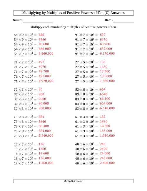 The Learning to Multiply Numbers (Range 10 to 99) by Multiples of Positive Powers of Ten in Exponent Form (G) Math Worksheet Page 2