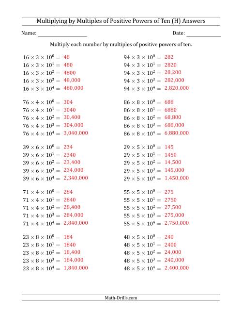 The Learning to Multiply Numbers (Range 10 to 99) by Multiples of Positive Powers of Ten in Exponent Form (H) Math Worksheet Page 2
