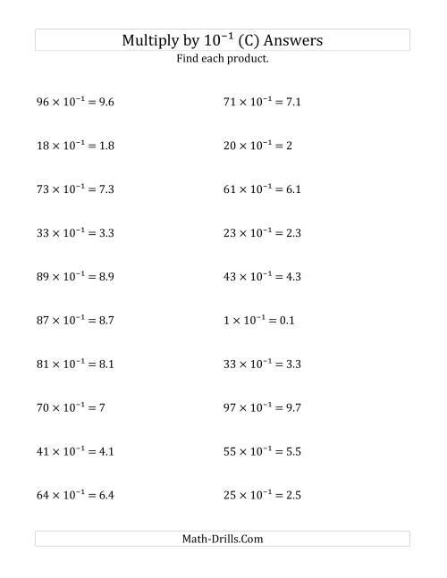 The Multiplying Whole Numbers by 10<sup>-1</sup> (C) Math Worksheet Page 2