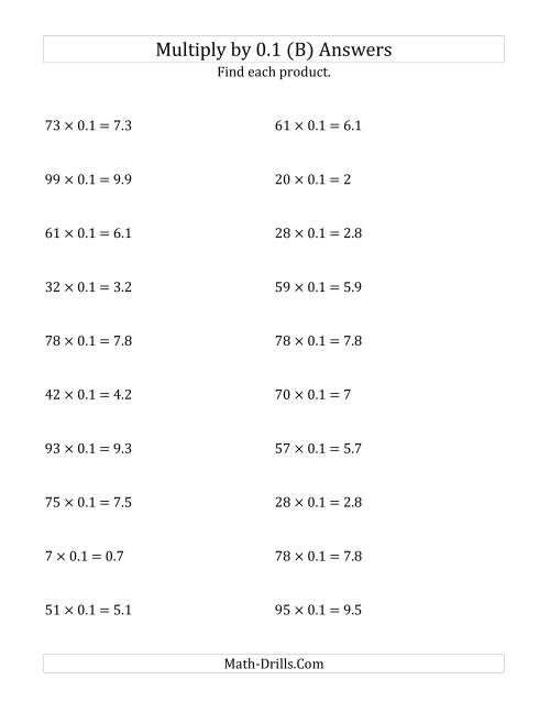 The Multiplying Whole Numbers by 0.1 (B) Math Worksheet Page 2