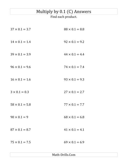 The Multiplying Whole Numbers by 0.1 (C) Math Worksheet Page 2