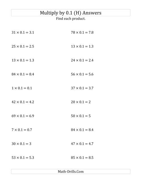 The Multiplying Whole Numbers by 0.1 (H) Math Worksheet Page 2