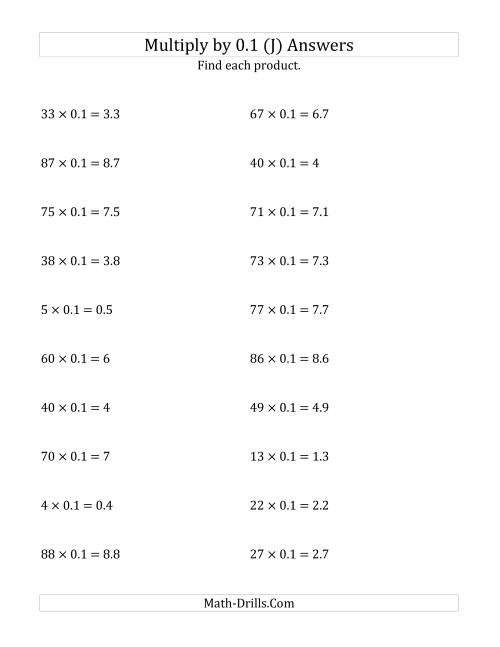 The Multiplying Whole Numbers by 0.1 (J) Math Worksheet Page 2