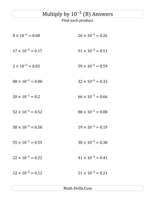 The Multiplying Whole Numbers by 10<sup>-2</sup> (B) Math Worksheet Page 2