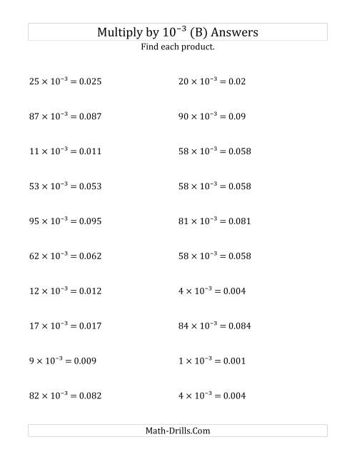 The Multiplying Whole Numbers by 10<sup>-3</sup> (B) Math Worksheet Page 2