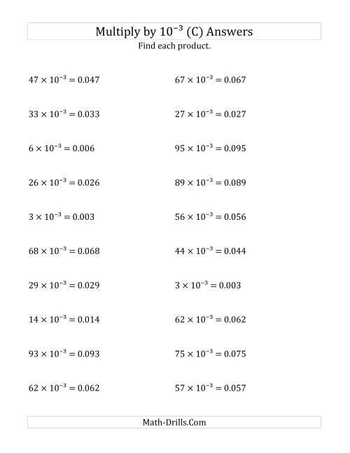 The Multiplying Whole Numbers by 10<sup>-3</sup> (C) Math Worksheet Page 2