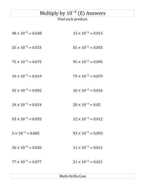 The Multiplying Whole Numbers by 10<sup>-3</sup> (E) Math Worksheet Page 2