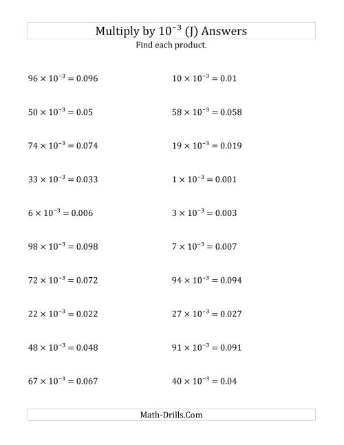 The Multiplying Whole Numbers by 10<sup>-3</sup> (J) Math Worksheet Page 2