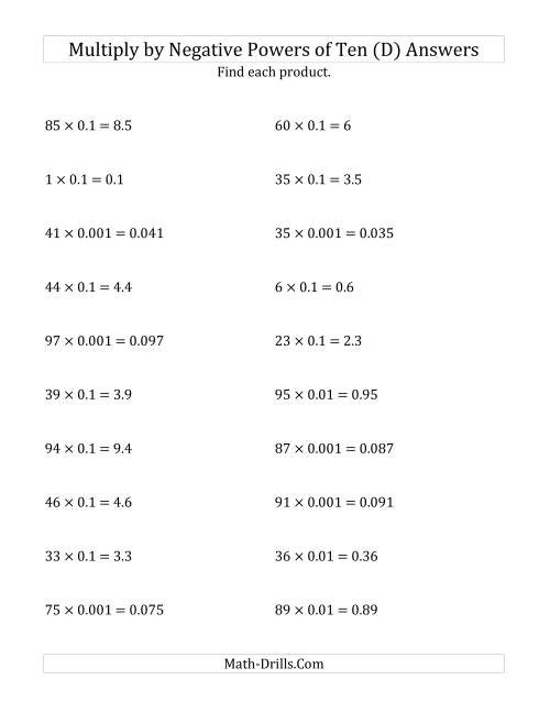 The Multiplying Whole Numbers by Negative Powers of Ten (Standard Form) (D) Math Worksheet Page 2