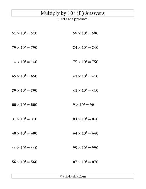 The Multiplying Whole Numbers by 10<sup>1</sup> (B) Math Worksheet Page 2