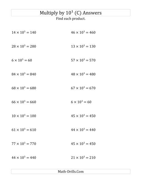 The Multiplying Whole Numbers by 10<sup>1</sup> (C) Math Worksheet Page 2