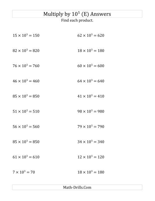 The Multiplying Whole Numbers by 10<sup>1</sup> (E) Math Worksheet Page 2