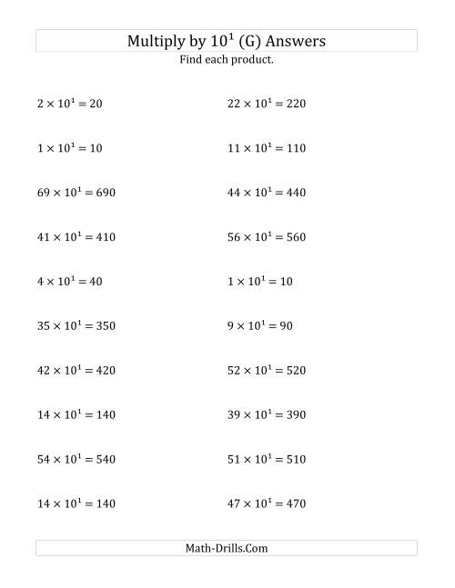 The Multiplying Whole Numbers by 10<sup>1</sup> (G) Math Worksheet Page 2