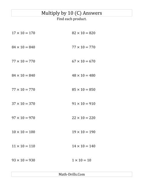 The Multiplying Whole Numbers by 10 (C) Math Worksheet Page 2