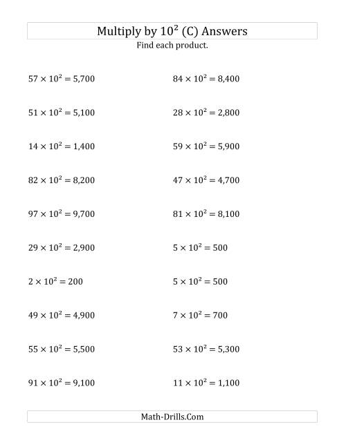The Multiplying Whole Numbers by 10<sup>2</sup> (C) Math Worksheet Page 2