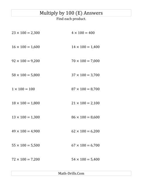 The Multiplying Whole Numbers by 100 (E) Math Worksheet Page 2