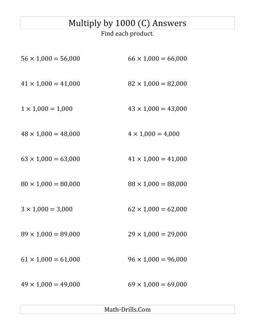 The Multiplying Whole Numbers by 1,000 (C) Math Worksheet Page 2