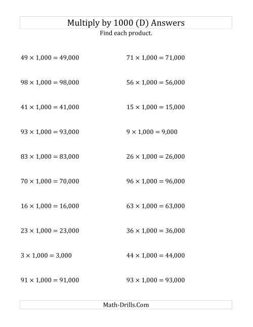 The Multiplying Whole Numbers by 1,000 (D) Math Worksheet Page 2