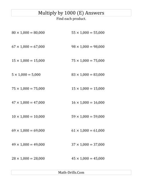 The Multiplying Whole Numbers by 1,000 (E) Math Worksheet Page 2